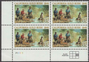 1999 California Gold Rush Plate Block of 4 33c Postage Stamps - MNH, OG - Sc# 3316