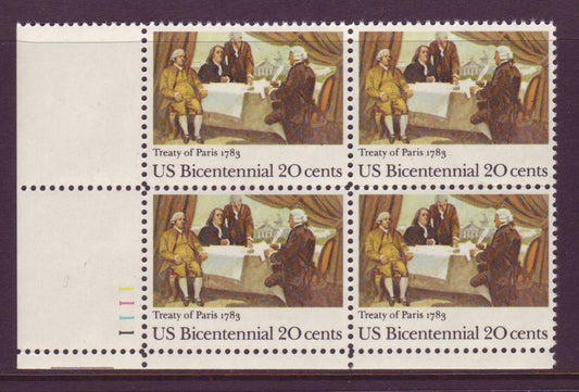 1983 Treaty Of Paris Plate Block of 4 20c Postage Stamps - MNH, OG - Scott 2052