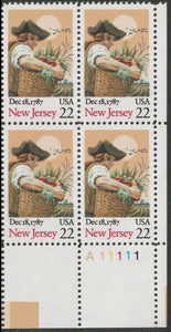 1987 New Jersey - Constitution Ratification Plate Block of 4 22c Postage Stamps - MNH, OG - Sc# 2338