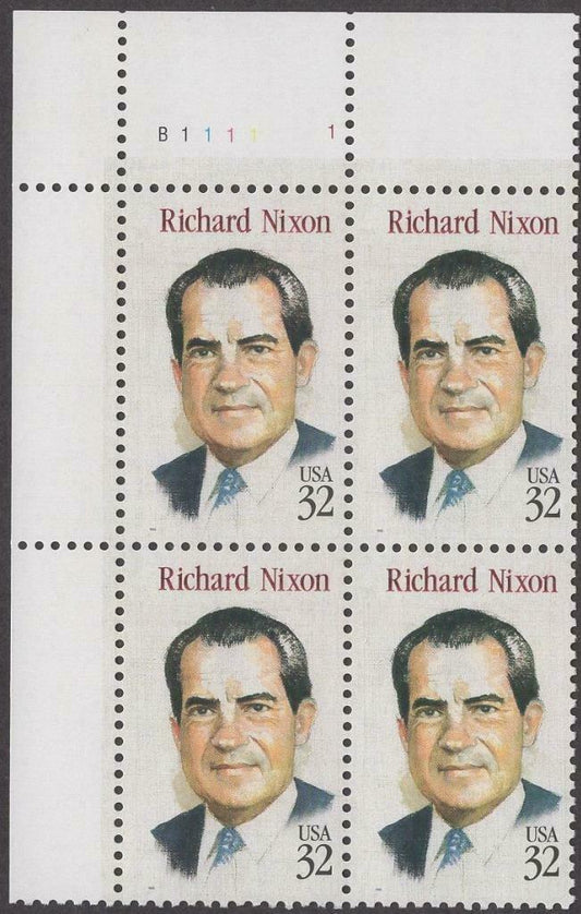 1995 Richard Nixon Plate Block of 4 32c Postage Stamps - MNH, OG - Scott 2955 - DS197c
