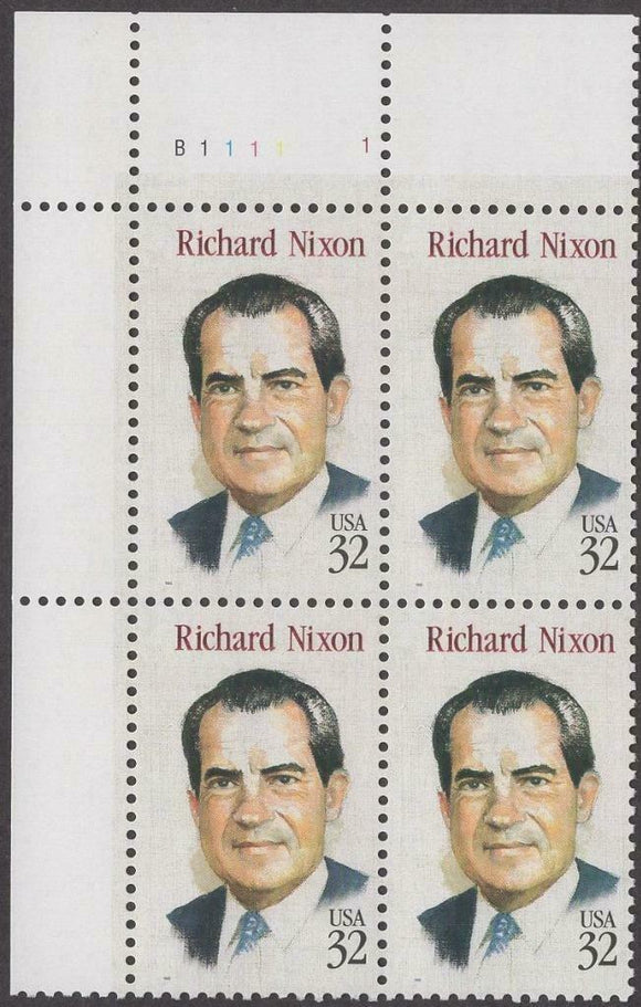 1995 Richard Nixon Plate Block of 4 32c Postage Stamps - MNH, OG - Sc# 2955 - DS197c