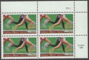 2000 Summer Sports-Runners Plate Block of 4 33c Postage Stamps - MNH, OG - Sc# 3397