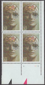 1996 Fulbright Scholarships Plate Block of 4 32c Postage Stamps - MNH, OG - Sc# 3065