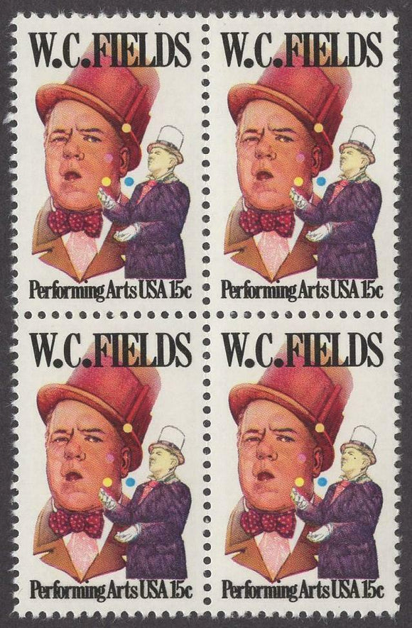 1980 WC Fields Performing Arts Block Of 4 15c Postage Stamps - Sc# 1803 - MNH, OG - CW24b