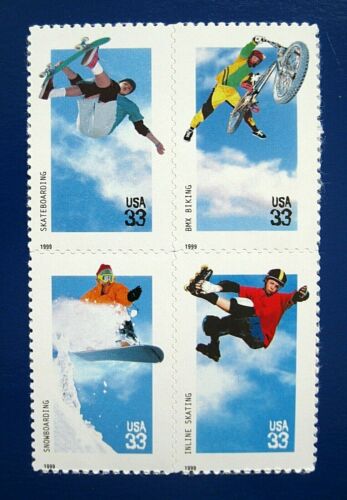1999 Xtreme Sports Plate Block Of 4 33c Postage Stamps - Sc# 3321-3324 - MNH, OG - CX25a