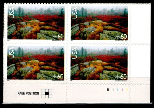 2001 Acadia National Park, Maine Plate Block Of 4 60c Postage Stamps - Scott C138 - DM169