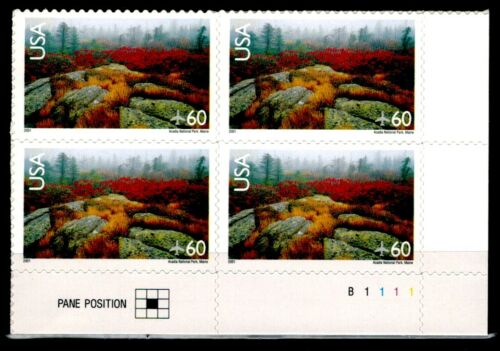 2001 Acadia National Park, Maine Plate Block Of 4 60c Postage Stamps - Sc# C138 - DM169
