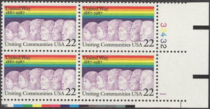 1987 United Way Plate Block of 4 22c Postage Stamps - MNH, OG - Sc# 2275