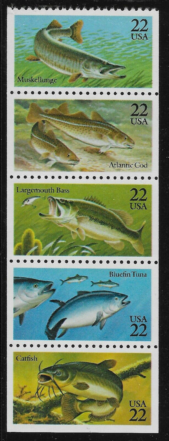 1986 Fish Stamp Booklet Pane Of 5 22c Postage Stamps - MNH, OG - Sc# 2205-2209 - CX396a