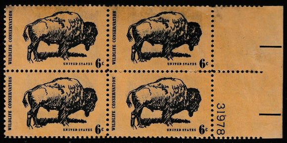 1970 Wildlife Conservation Buffalo Bison Plate Block Of 4 6c Postage Stamps - MNH, OG - Sc# 1392 - CX302