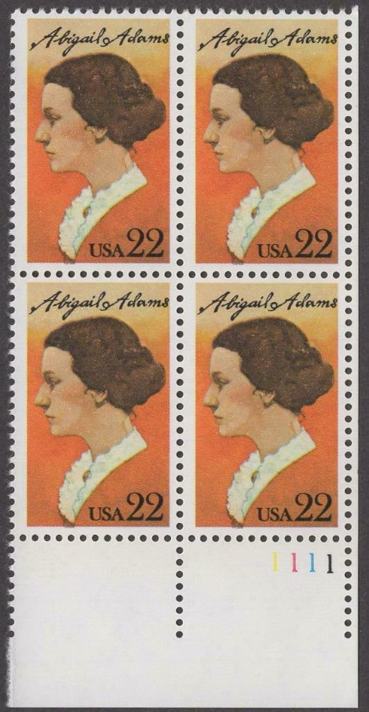 1985 Abigail Adams Plate Block of 4 22c Postage Stamps - MNH, OG - Scott 2146