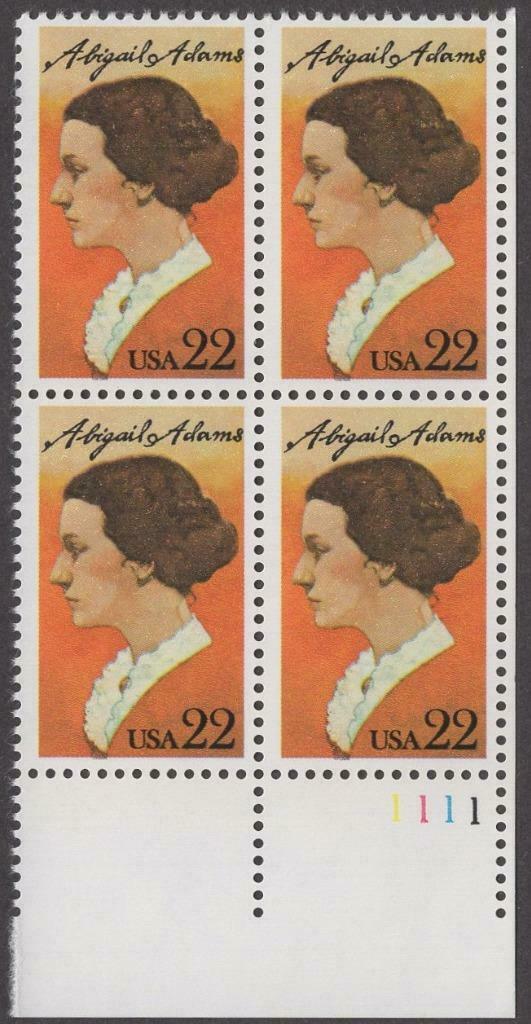 1985 Abigail Adams Plate Block of 4 22c Postage Stamps - MNH, OG - Sc# 2146