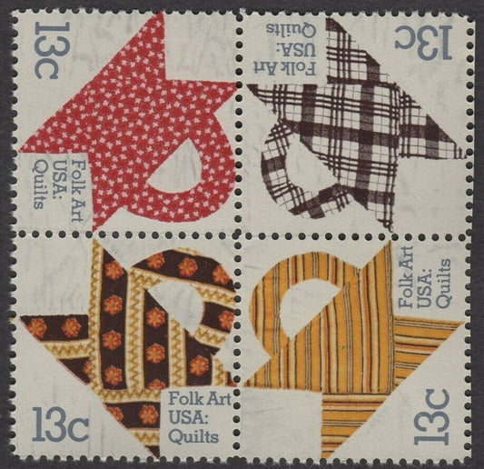 1978 Folk Art Quilts Block of 4 13c Postage Stamps - MNH, OG - Scott 1745-1748