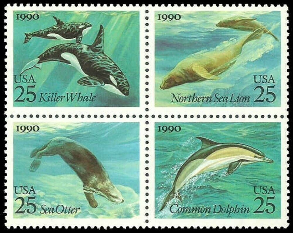 1990 Sea Creatures Block Of 4 25c Postage Stamps - Scott 2508-2511 - MNH, OG - CW274