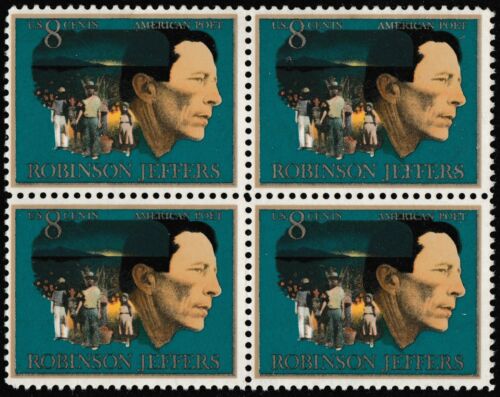 1973 Robinson Jeffers Block of 4 8c Postage Stamps - MNH, OG - Scott 1485