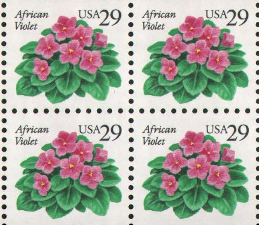 1991-95 African Violets Partial Booklet Pane Of 4 29c Postage Stamps - Scott 2486 - MNH, OG - CX646a