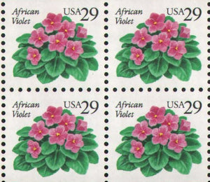 1991-95 African Violets Partial Booklet Pane Of 4 29c Postage Stamps - Sc# 2486 - MNH, OG - CX646a