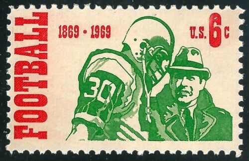 1969 USA Football Single 6c Postage Stamp - MNH, OG - Scott 1382 - CX293a