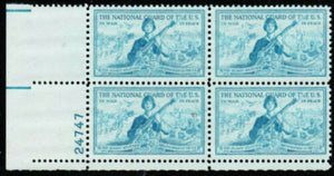 1953 National Guard Plate Block Of 4 3c Postage Stamps - Sc 1017 - MNH - CW434a