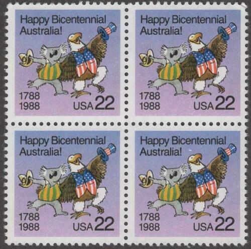 1988 Happy Bicentennial Australia! USA Block Of 4 22c Postage Stamps - Scott 2370 - MNH - CW371b