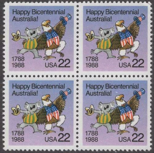 1988 Happy Bicentennial Australia! USA Block Of 4 22c Postage Stamps - Sc# 2370 - MNH - CW371b