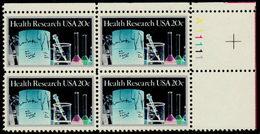 1984 Health Research Plate Block Of 4 20c Postage Stamps - Scott 2087 - MNH, OG -CW33a