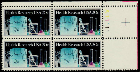 1984 Health Research Plate Block Of 4 20c Postage Stamps - Sc# 2087 - MNH, OG -CW33a