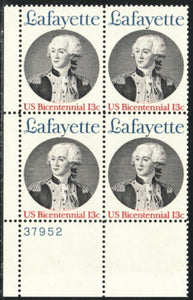 1977 Lafayette Bicentennial Plate Block Of 4 13c Postage Stamps - MNH, OG - Sc# 1716 - CX339