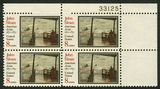 1971 John Sloan American Artist Plate Block - Scott 1433 - MNH, OG - CX549