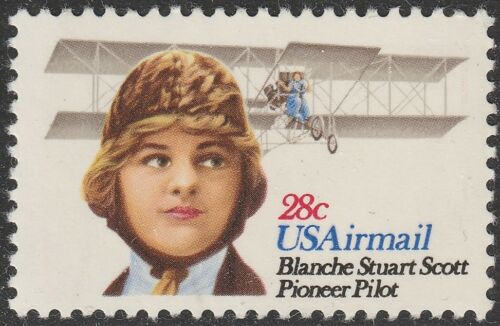 1980 Blanche Stuart Scott, Pioneer Pilot Single With Plate Number 28c Airmail Postage Stamp - MNH, OG - Scott C99