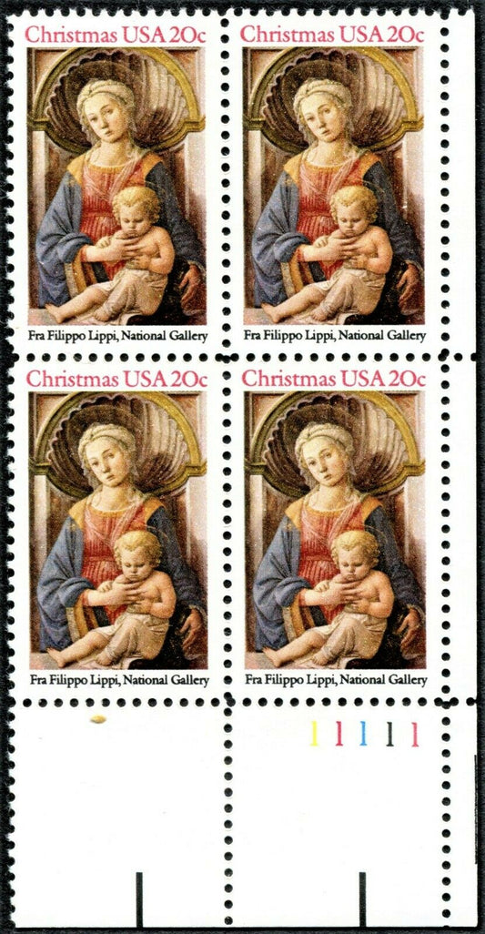 1984 Christmas Madonna Fra Flippo Painting Plate Block Of 4 20c Stamps Scott 2107 - MNH - CW430a