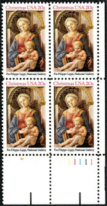 1984 Christmas Madonna Fra Flippo Painting Plate Block Of 4 20c Stamps - Sc 2107 - MNH - CW430a