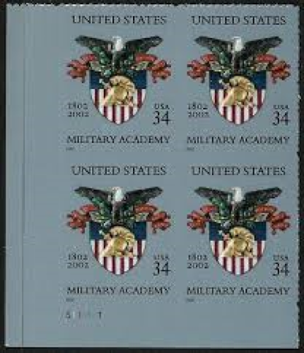 2002 U.S. Military Academy Bicent. Plate Block of 4 34c Postage Stamps - MNH, OG - Scott 3560