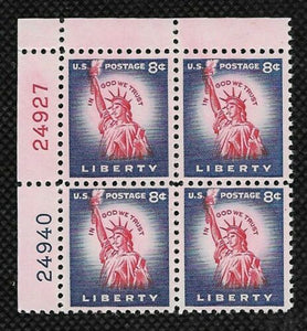 1954-68 Statue Of Liberty Plate Block Of 4 8c Postage Stamp - Sc# 1041 - MNH, OG - CX509