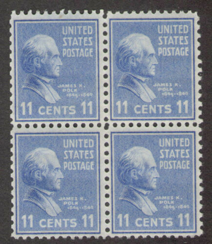 1938 President James K. Polk Block of 4 11c Postage Stamps - Scott 816 - MNH,OG