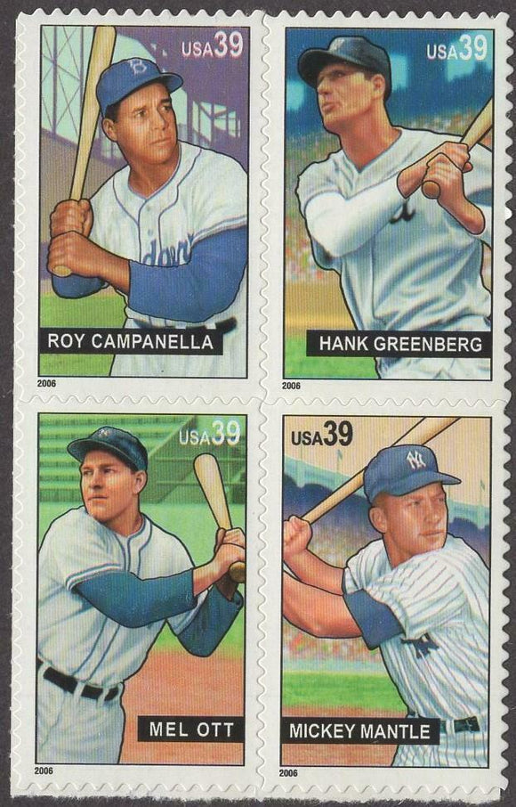 2006 Baseball Sluggers Roy Campanella Block of 4 39c Postage Stamps - MNH, OG - Sc# 4083