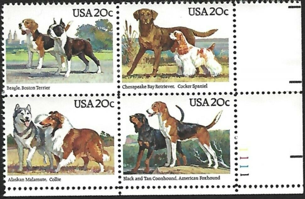 1984 American Dogs Sc 2098-2101 Plate Block Of 4 20c Postage Stamps - MNH - CW210a