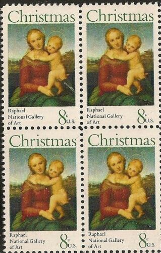 1973 Madonna & Child Painting By Raphael Block Of 4 8c Postage Stamps Scott 1507 - MNH - CW424b