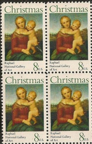 1973 Madonna & Child Painting By Raphael Block Of 4 8c Postage Stamps - Sc 1507 - MNH - CW424b