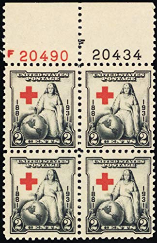1931  Red Cross Plate Block of 4 2c Postage Stamps -Scott 702- MNH, OG