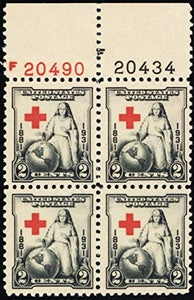 1931  Red Cross Plate Block of 4 2c Postage Stamps -Sc#702- MNH,OG