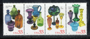 1999 American Glass Strip of 4 33c Postage Stamps - MNH, OG - Sc#3325- 3328