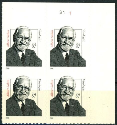 2006 Dr Albert Sabin, Polio Vaccine Plate Block of 4 Postage Stamps - MNH, OG - Scott 3435