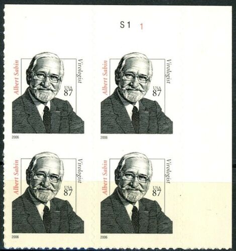 2006 Dr Albert Sabin, Polio Vaccine Plate Block of 4 Postage Stamps - MNH, OG - Sc# 3435