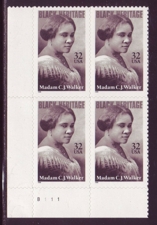 1998 - Madam C.J. Walker Plate Block Of 4 32c Postage Stamps - Scott - 3181 - MNH, OG - CX847