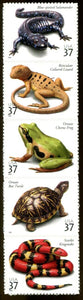 2003 Reptiles & Amphibians Strip Of 5 37c Postage Stamps - Sc# 3814-3818 - MNH, OG - CX11a