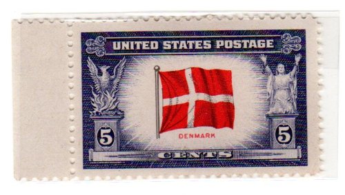 1943 Flag of Denmark Single 5c Postage Stamp - Scott920 -  MNH,OG
