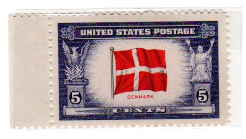 1943 Flag of Denmark Single 5c Postage Stamp - Sc#920 -  MNH,OG
