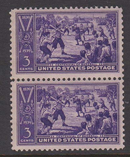 1939 Baseball Centennial Block of 2 3c Postage Stamps  - Scott 855 - MNH,OG