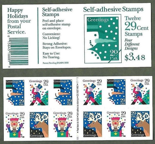 1993 Christmas Booklet Pane Of 12 29c Postage Stamps - MNH, OG - Scott 2802